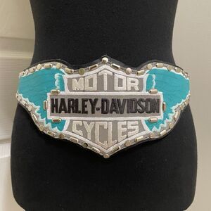 Vintage Harley Davidson Motor Cycles Leather Belt Studs Chain Biker RARE Painted